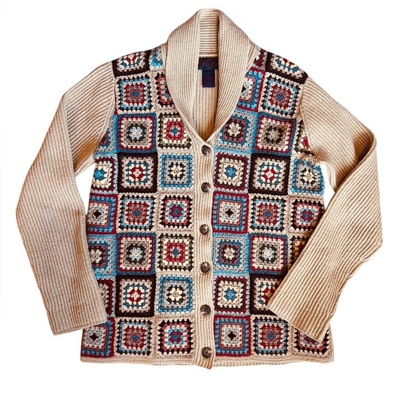 Ralph Lauren Sweaters - Ralph Lauren Sz S Vintage 1996 Crochet Patchwork Lambswool Cardigan Sweater
